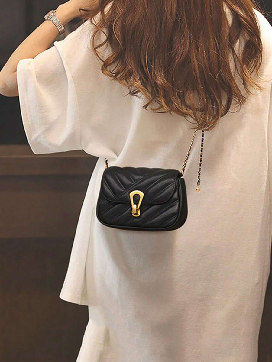 Nuevo Bolso De Hombro Simple Y Lindo, De Moda Y Casual, Textura Bordada Con Patrón De Rayas Delgado Y Mini