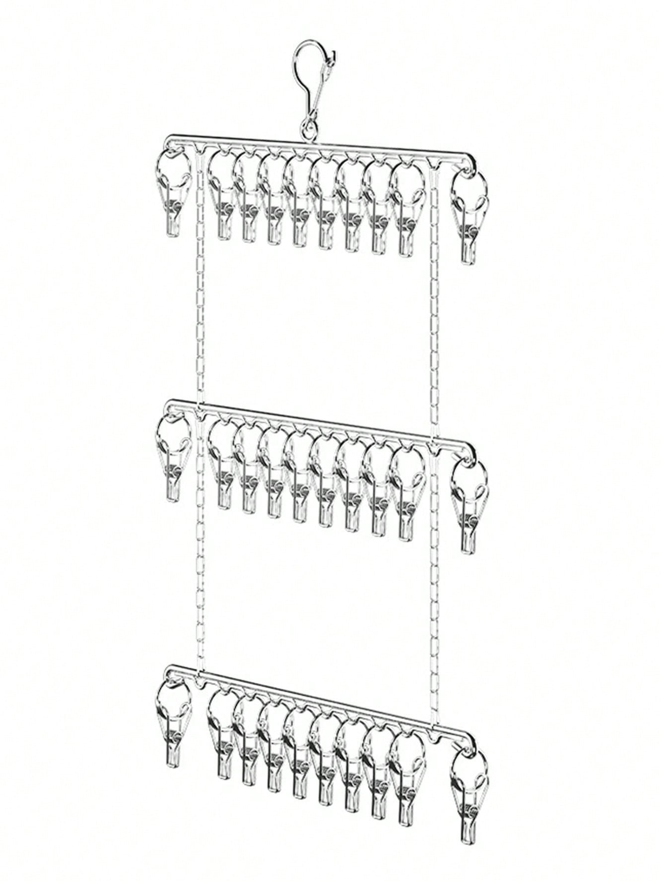 Clothes hanger threelayer 30clip stainless steel folding multiclip