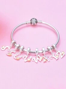 FOREVER QUEEN S925 Sterling Silver Beads 26 English Alphabet Pendant Bead Alphabet DIY Pendant Charm Bead - E - View 7