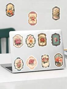 50pcs Vintage Floral Mirror Graffiti Stickers For Personalized Decoration Of Guitar, Notebook, Luggage, Waterproof