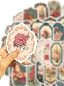 50pcs Vintage Floral Mirror Graffiti Stickers For Personalized Decoration Of Guitar, Notebook, Luggage, Waterproof