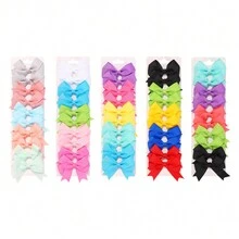 10入組糖果色彩蝴蝶結髮夾,簡單織帶髮簪(供女孩辮子用),嬰兒髮飾品