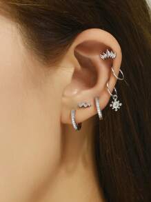 6入組復古波西米亞風風格耳環套裝適合女士,節日派對首飾類禮品 - 銀色 - 查看 1