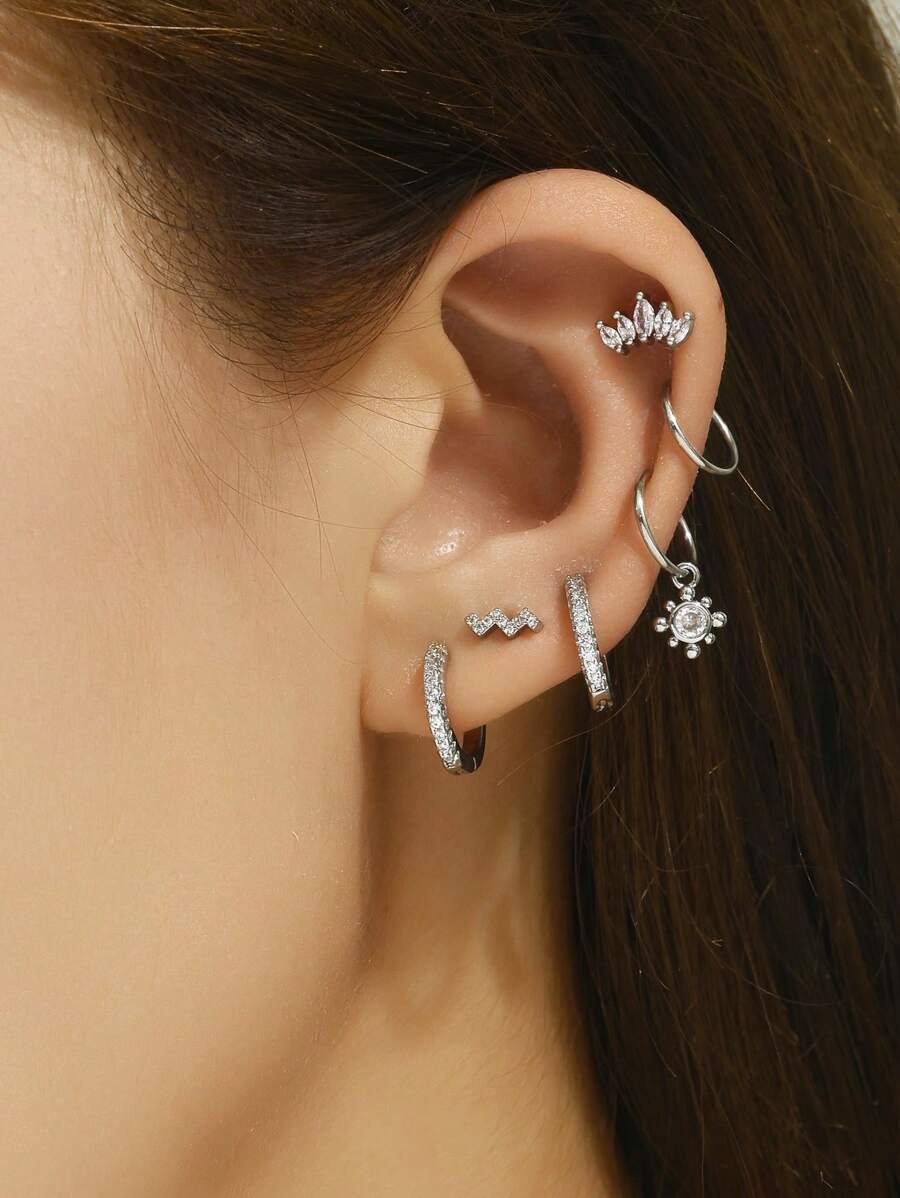 6入組復古波西米亞風風格耳環套裝適合女士,節日派對首飾類禮品 - 銀色 - 查看 1