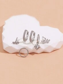 6入組復古波西米亞風風格耳環套裝適合女士,節日派對首飾類禮品 - 銀色 - 查看 2