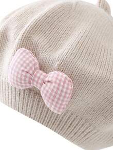 Children's Beret Hat For Girls, Babies, Toddlers, Knitted Painter Hat For Fall & Winter - Beige - View 3