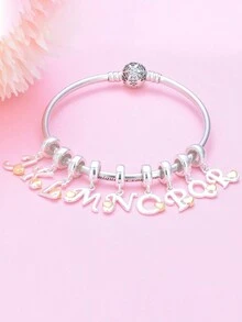 FOREVER QUEEN S925 Sterling Silver Beads 26 English Alphabet Pendant Bead Alphabet DIY Pendant Charm Bead - E - View 6