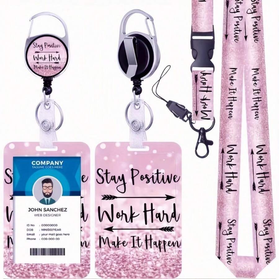 1 件粉色 Pvc 可伸縮捲軸徽章夾,帶 Uv 打印勵志名言,適合教師、護士、學生和勞動人民存放鑰匙、身份證、姓名牌,帶可拆卸掛繩