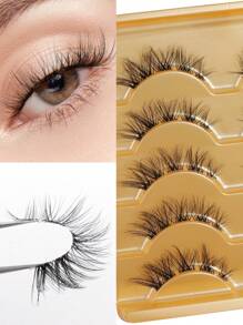 MAANGE 5 Cặp mi giả tự nhiên và mềm mại, thân mi trong suốt, thích hợp sử dụng hàng ngày, kiểu hoạt hình, vật dụng cần thiết khi đi du lịch, mi giả dạng dải. - màu đen - Xem 3