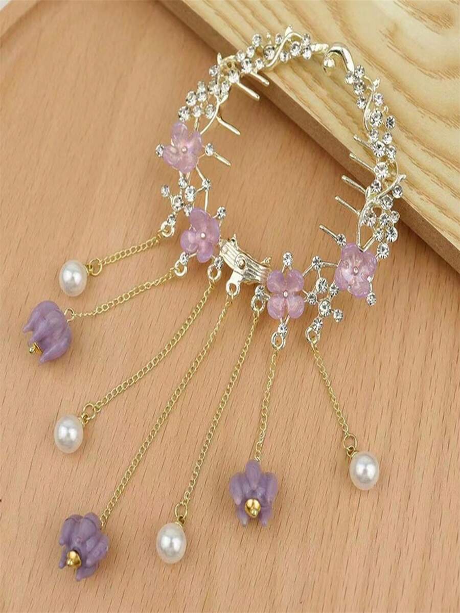 1 件晶花流蘇髮夾穩定固定鹿角配件女式女孩髮飾