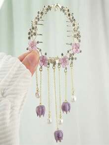 1 件晶花流蘇髮夾穩定固定鹿角配件女式女孩髮飾