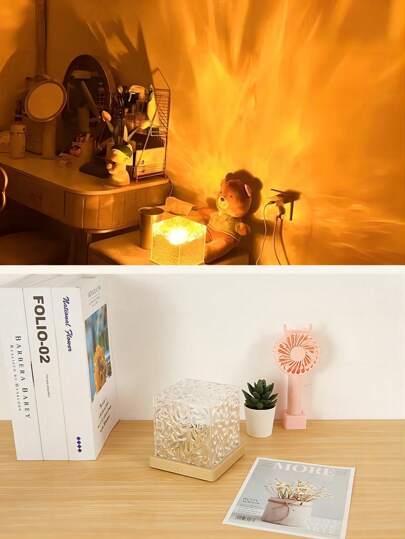 Luz nocturna dinámica rotativa con diseño de agua y efecto de llama de cristal, impresión de agua rotativa, con control remoto para ajustar 16 colores, promueve efectivamente el sueño, adecuada para sala de estar, estudio, dormitorio, oficina, fiesta de cumpleaños, un buen regalo