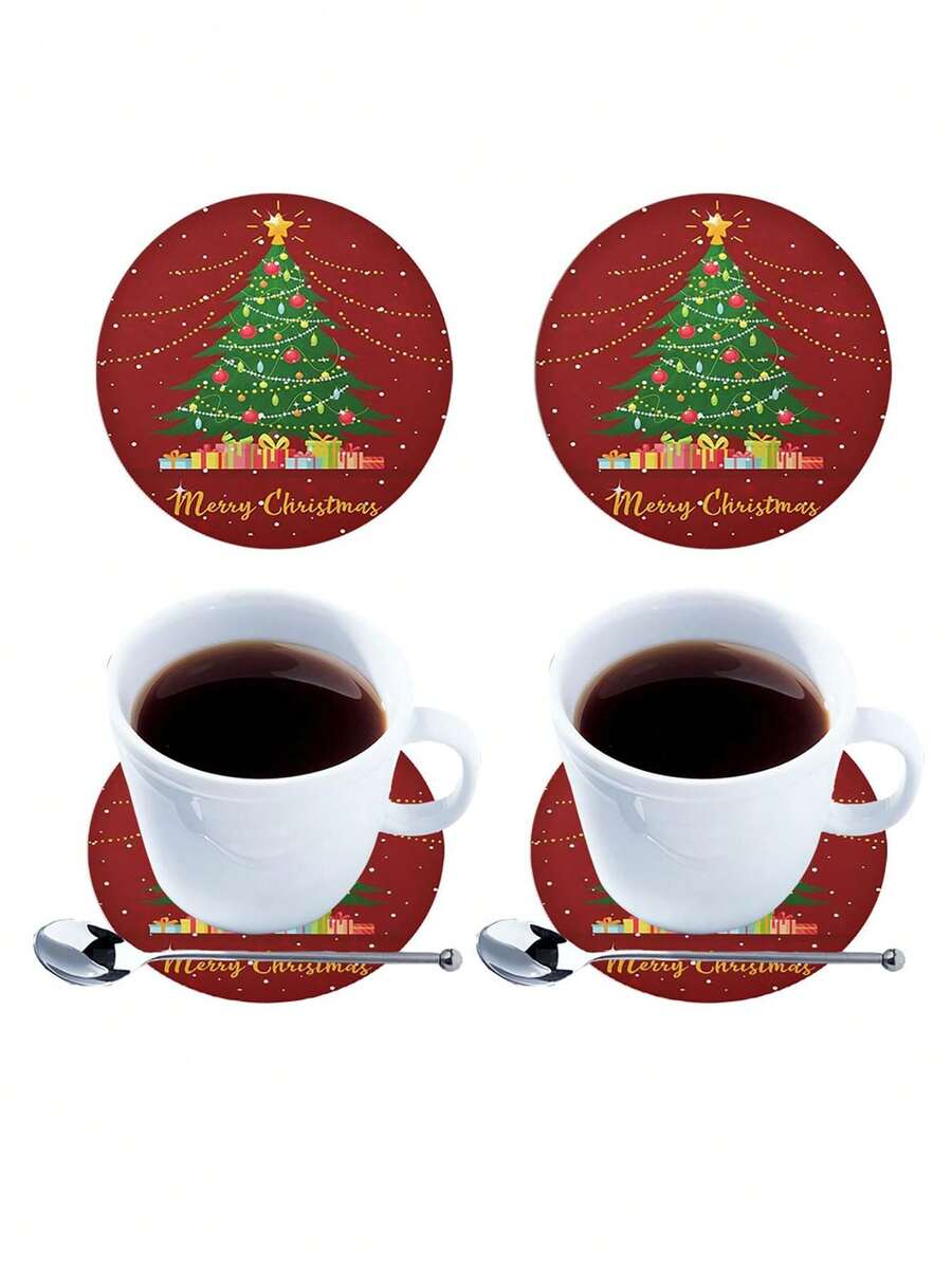 2入組聖誕樹紋杯墊,耐熱防滑,適用於聖誕節餐桌裝飾 - 彩色 - 查看 1