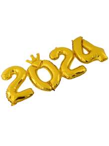1PC New Year 2024 Digital Foil Balloon Gold Balloon Party Background, Happy New Year Christmas Party Decoration Home Christmas - Gold - View 4