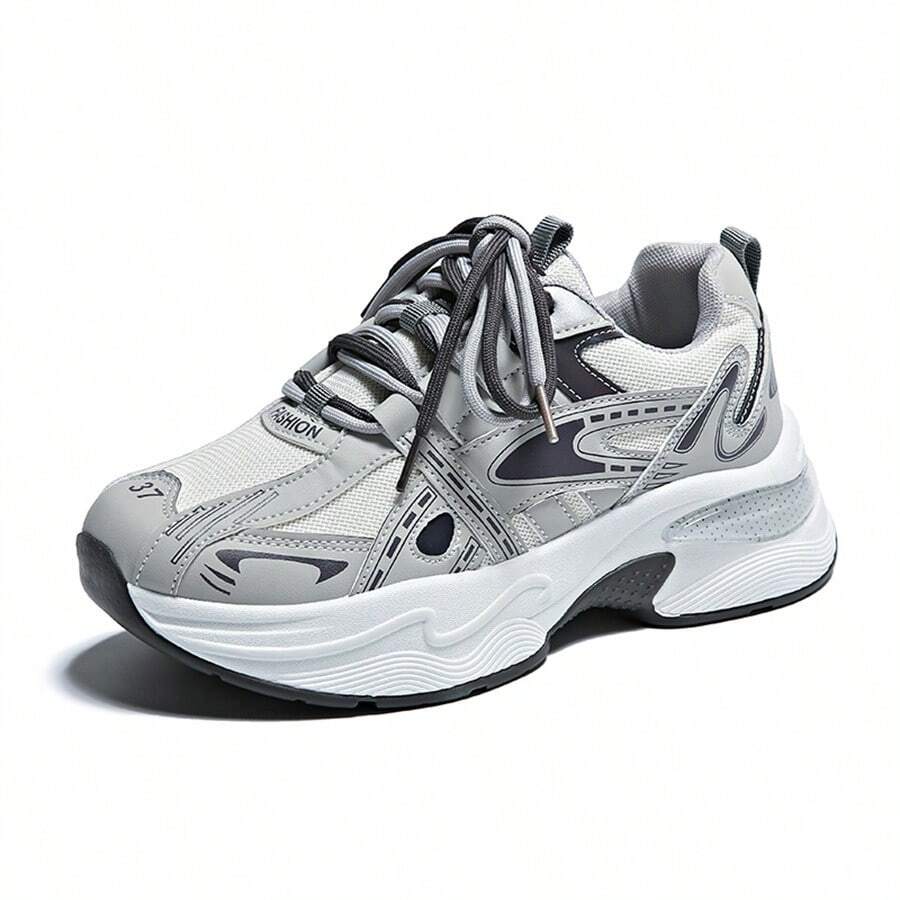 女士透氣網眼彈性戶外運動鞋 - 灰色 - 查看 1