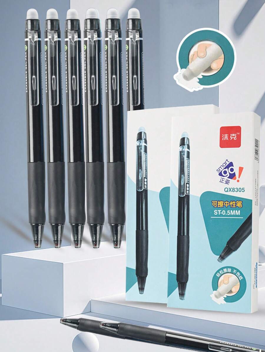 6 支裝簡易可擦點擊圓珠筆 - 黑色 - 查看 1