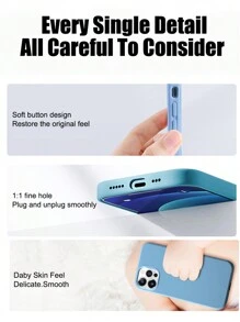 Solid Color Liquid Silicone 1PC Luxury Liquid Silicone Shockproof Case Compatible With Apple Compatible With IPhone 16 14 13 12 11 15 Pro Max Cover Compatible With IPhone 12 13 Mini 14 15 16 Plus Fashion With Velvet Protection Phone Cases Spring Gift Birthday - Baby Blue - View 5