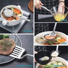 Cooking Utensil Set 12 Piece Stainless Steel Kitchen Tool Set, Include Cooking Spoon, Spatula, Whisk, Cooking Tong And Etc 12 Pieces,Includes 1 Spoon, 1 Skimmer, 1 Slotted Turner, 1 Pasta Spatula, 1 Cooking Spoon, 1 Potato Masher, 1 Whisk, 1 Slotted Spoon, 1 Cooking Spoon, 1 Flat Turner, 1 Soft Spatula, 1 Pouring Brush.Mirror-Polished Finish, Easy-To-Clean Handles, Dishwasher Safe, The Exquisite Workmanship Can Also Be A Perfect Gift. - 銀色 - 查看 6