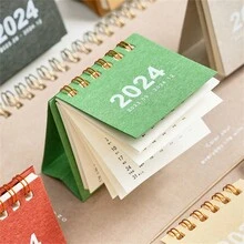 2024創意簡約書桌Ins迷你日曆、便攜式清新學生記事本、裝飾品 - 棕色 - 查看 5