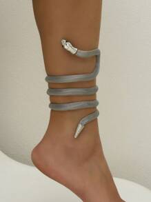 1pc Metallic Coiled Snake Anklet - Silver - View 1