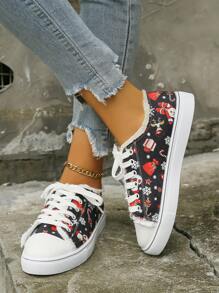 European And American Women's Plus Size Christmas Casual Outdoor Running Sports Flat Canvas Shoes - Multicolor - View 5