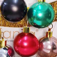 4件套22英寸4d圓形氣球帶吊繩、夾子、雙面膠、鋁膜、聖誕亮金、銀色主題裝飾 - 紅色 - 查看 9