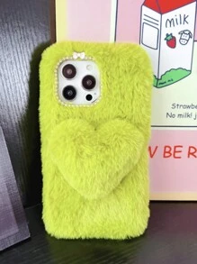 Fashionable 3d Heart Shaped Plush Phone Case, Compatible With Apple, Samsung, Google And Moto Phones - peach color - View 3