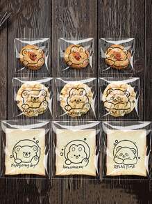 100 个原装透明自粘烘焙包装袋，带有可爱卡通设计，适用于面包和吐司切片学校用品食品袋食品盒适用于糖果巧克力饼干等。 - 無色 - 查看 1
