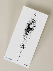 1 Pieza Tatuaje Temporal A Base De Figura Abstracta Negra Y Diseño De Ráfaga De Estrellas Para La Espalda, Brazo Y Muñeca - Negro - Ver 6