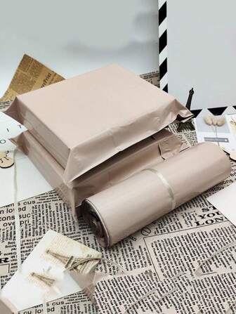 50pcs Beige Courier Bags, Made Of New Material, Thick Packing Bags, Plane-Shaped Boxes, School Supplies, Transport Courier Packaging Bags, Self-Adhesive Waterproof Bags