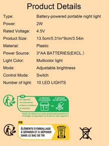 1pc Portable Handheld Night Light With Touch Control For Bedside Ambient Sleep Lighting, Powered By 3 Aa Batteries (Batteries Not Included) - Multicolor - View 8