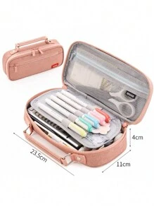 Estojo De Lápis De Grande Capacidade Durável Simple And Large-CaEstojo De Lápis De Grande Capacidade Durável Simple - Rosa chiclete - Visão 4