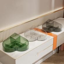 1pc Heart Shaped Transparent Cosmetic Storage Box Multifunctional Love Shaped Desktop Makeup Organizer Large Capacity Perfume Bathroom Storage Rack Divided Student Sorting Box Beauty Tool Storage Tray - Clear - View 9