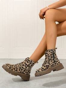 New Arrival Fashionable Khaki Leopard Print Boots - Khaki - View 1