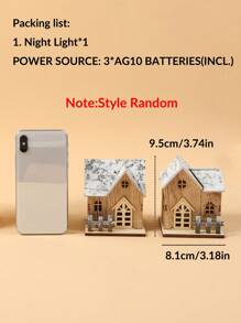 1 Pieza Luz Nocturna Luminosa Con Forma De Cabaña Con Paisaje De Nieve De Madera, Luz Decorativa De Escritorio (patrón Aleatorio) - Marrón - Ver 8