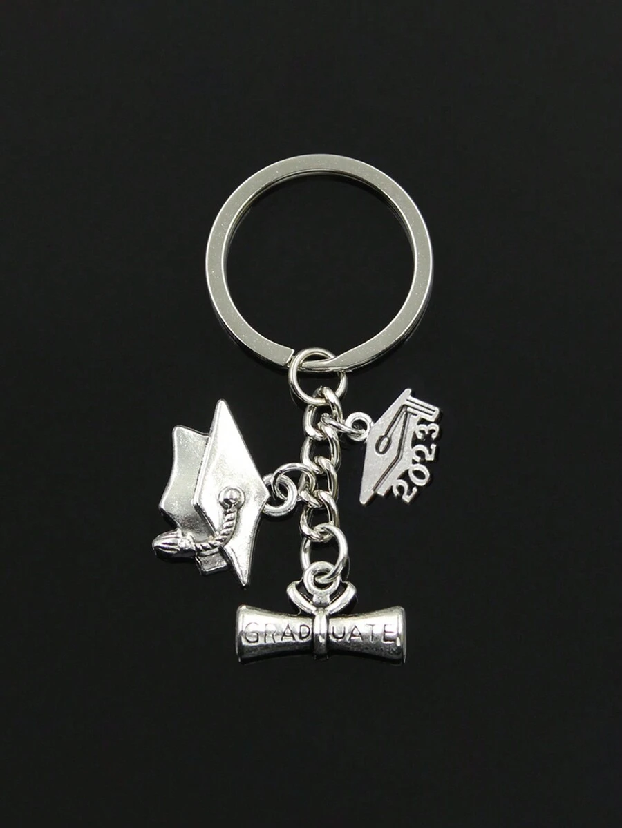 1pc Fashion 30mm Key Chain Keychain Jewelry Silver Color Graduate Diploma Graduation Cap 2023 Pendants For Gift Craft - Antique Silver - View 1