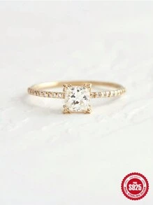 1 Anillo Sencillo De Plata De Ley S925 Para Mujer, Joyería De Boda, Anillos Finos - Oro Talla 6 - Ver 2