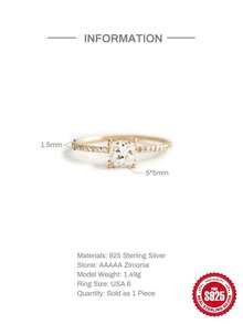 1 Anillo Sencillo De Plata De Ley S925 Para Mujer, Joyería De Boda, Anillos Finos - Oro Talla 6 - Ver 3