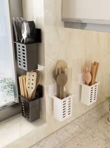 1入組/2入組黑/白/透明廚房收納架附排水筷子/管/湯匙收納架，壁掛式，多功能附餐具瀝水架，餐具架