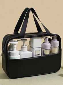 3 cái/bộ Trong suốt Mỹ phẩm & Túi vệ sinh Với Dung lượng lớn , Không thấm nước Bơi lội Túi tắm , Thiết kế đơn giản PVC Cầm tay Nối Cái túi - màu đen - Xem 2