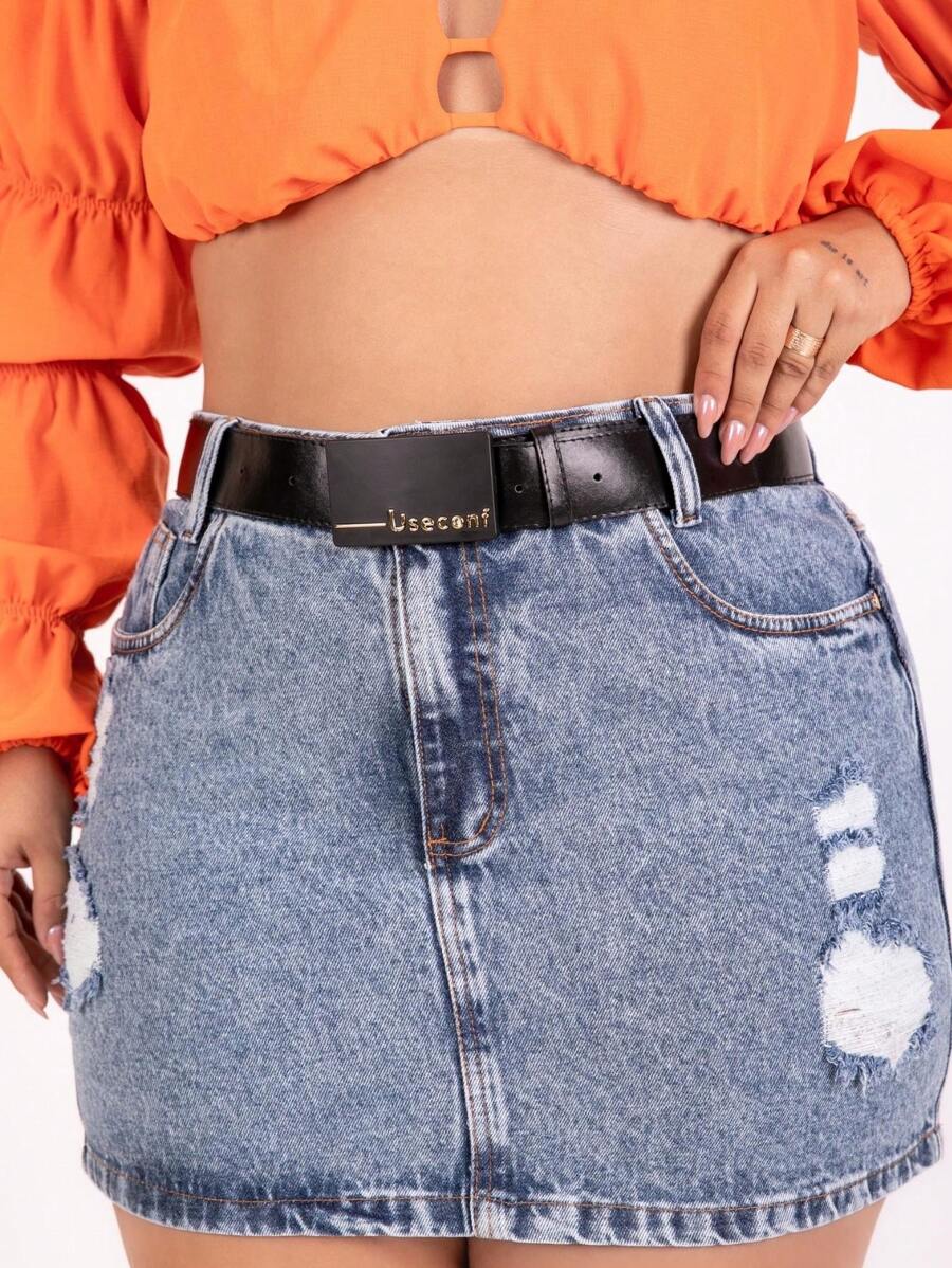 Plus Size Denim Skirts - Rửa trung bình - Xem 1