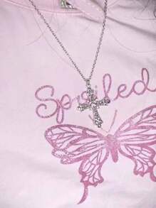 Punk Gothic Style Cross Pendant Necklace Suitable For Daily Wear - Pink - View 3