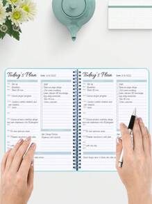 BUBU 每日計劃每小時日程表筆記本帶待辦事項列表,螺旋約會書收納議程辦公,家庭,學生至促進 - 藍色 - 查看 2