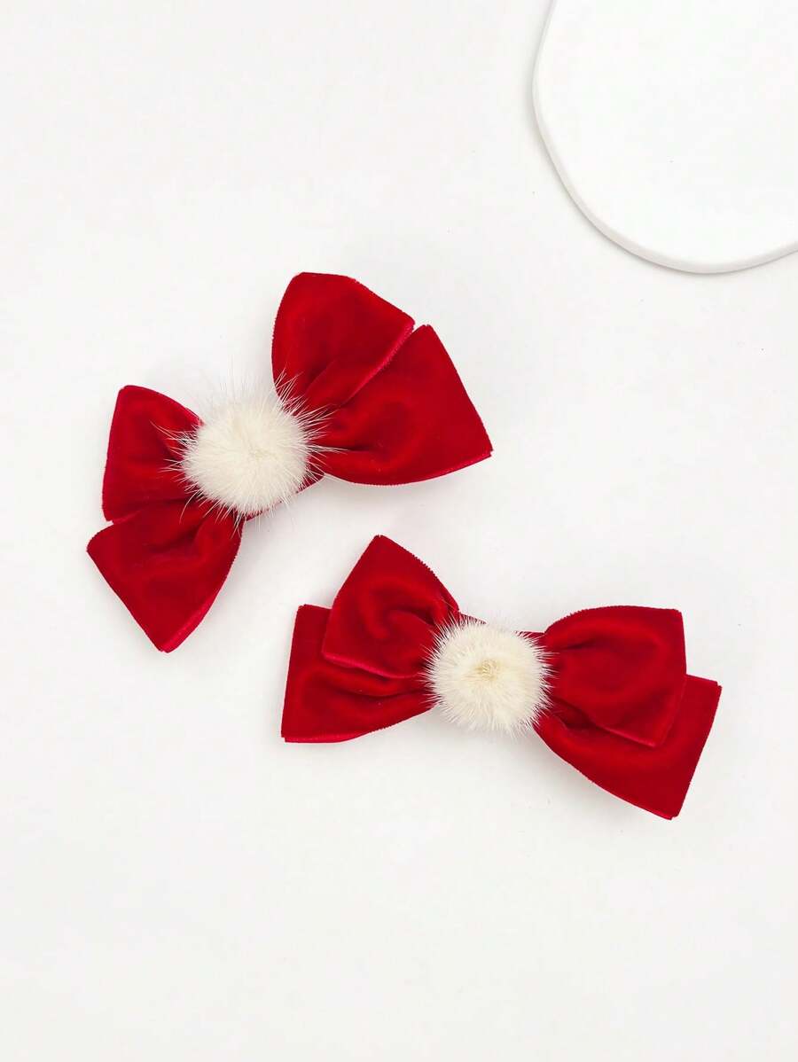 2pcs/set  Cloth Ribbon Bow Hair Clip In Multiple Colors For Women, Holiday Design - Multicolor - View 1