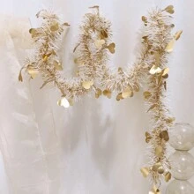 1入組2米編織愛心及閃閃發光的箔紙花環,節日派對室內和花園裝飾 - 金色 - 查看 1