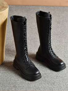女士厚底騎士靴新風格摩托車靴 - 黑色 - 查看 5