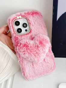 Fashionable 3d Heart Shaped Plush Phone Case, Compatible With Apple, Samsung, Google And Moto Phones - peach color - View 12