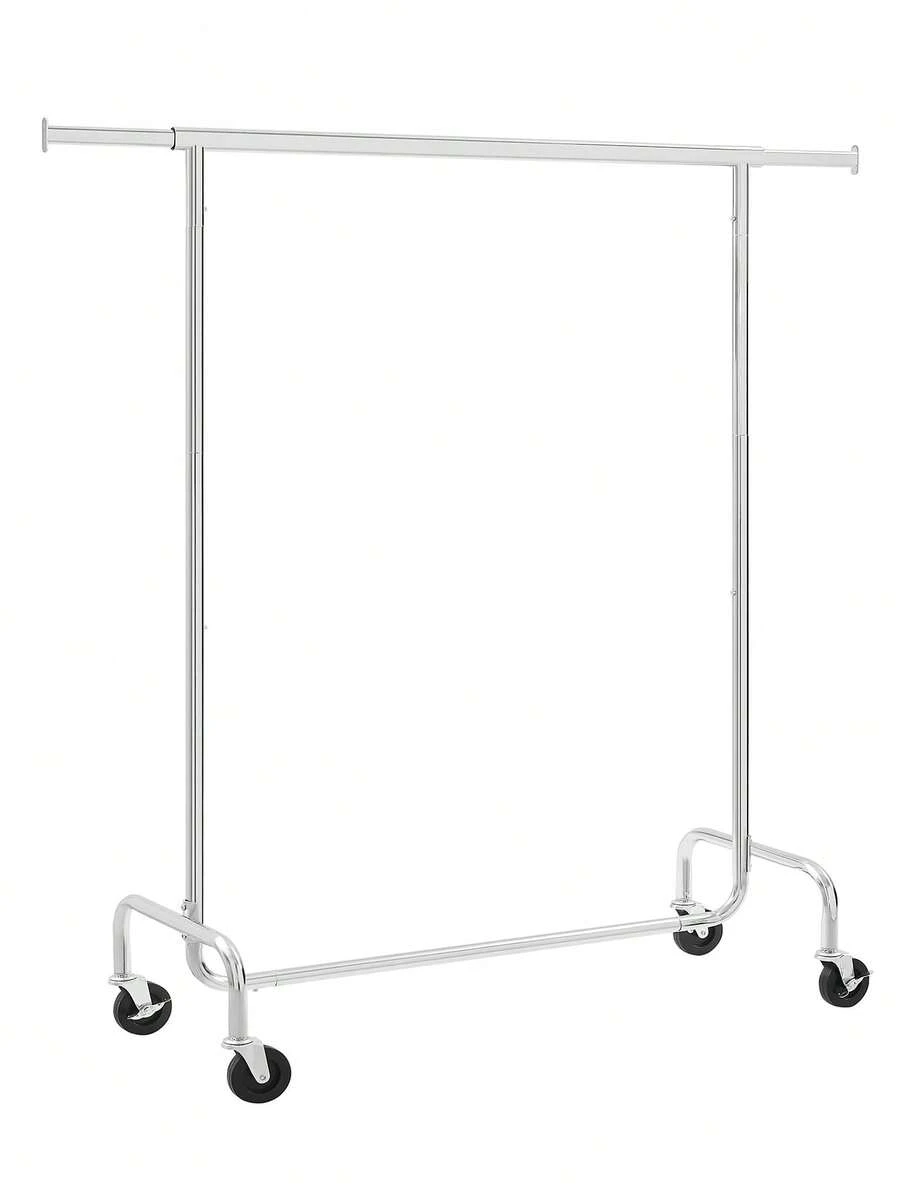 SONGMICS Kleiderständer auf Rollen, Garderobenständer, hochbelastbar, ausziehbare Kleiderstange, bis 136 kg belastbar, zum Aufhängen von Kleidung, aus Metall, verchromt - Silber - Übersicht 1