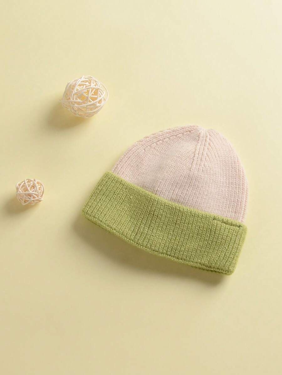 1pc Unisex Color Block Elastic Knitted Hat, Suitable For Daily Wear In Autumn And Winter - Green - View 1