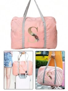 可折疊旅行包男女通用衣物收納袋便攜式女士手提包男士大容量行李袋 26 個字母印刷收納袋多功能旅行配件